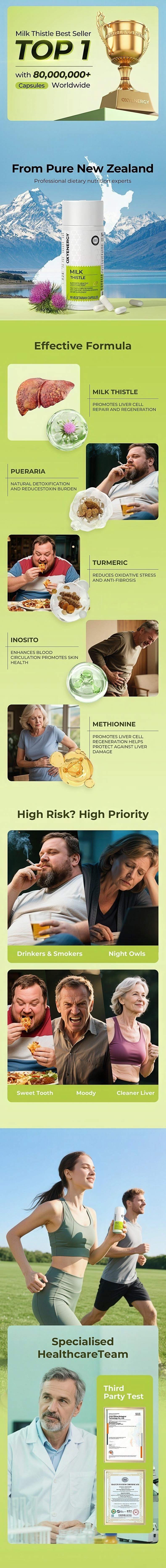 Milk Thistle Liver Detox & Colon Cleanse, Natural Liver Health Support with Kudzu Root, Turmeric, Inositol, Methionine,Vitamin C,90 Capsules silymarin