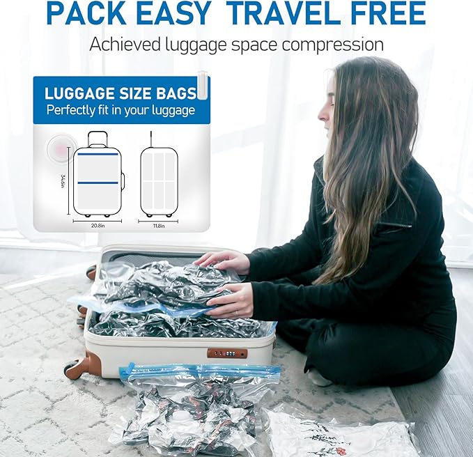 9 Pack Lightweight Travel Bags with USB Electric Pump | Compact Vacuum Storage Bags for Clothes | Space Saver Compression Bags for Travel