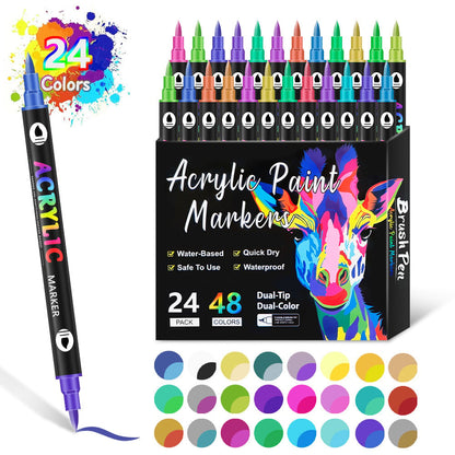 🔥Last Day Promotion-49%OFF - Dual Tip Acrylic Paint Pen Marker - 24/48/72/120 Colours