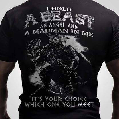 Vikings I Hold A Beast Printed Men's T-shirt