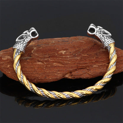 Nordic Viking Odin Faucet Solid Two Color Open Men's Bracelet