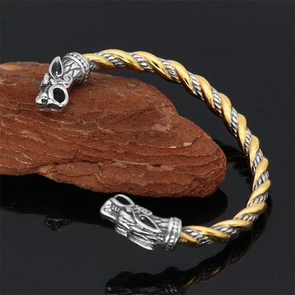 Nordic Viking Odin Faucet Solid Two Color Open Men's Bracelet