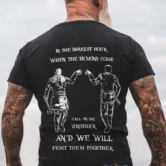 Viking Fight Them Together Printed Men's T-shirt