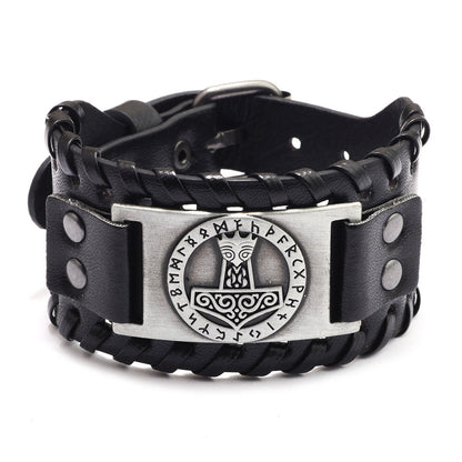 Men's Alloy Leather Design Thor's Hammer Bracelet