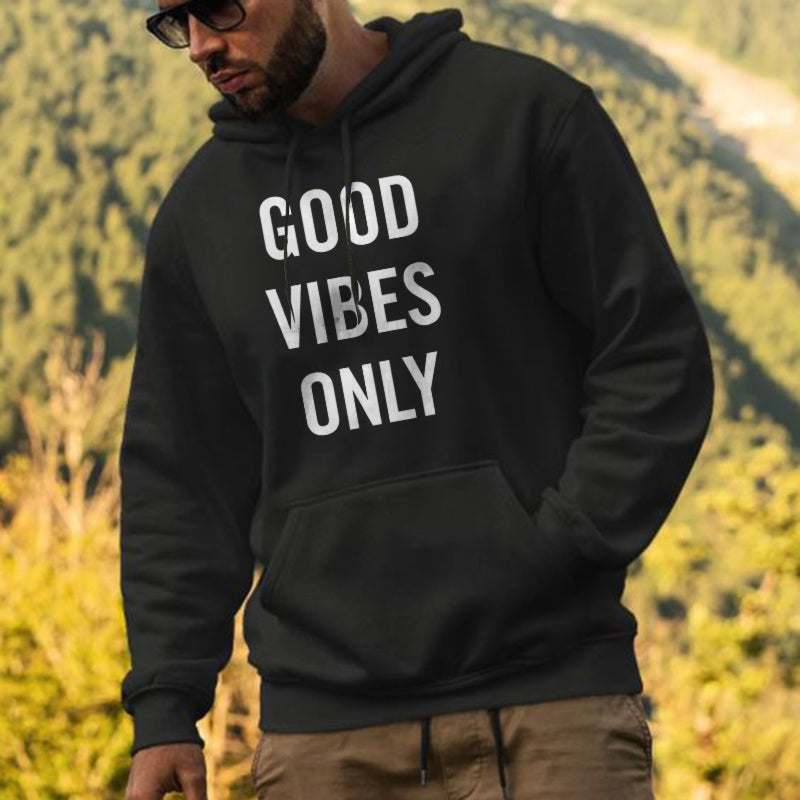 Good Vibes Only Printed Men's Casual Black Hoodie