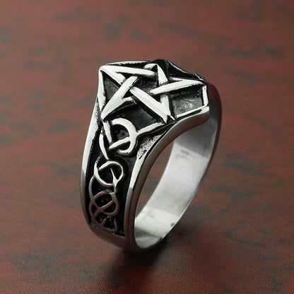 Titanium Steel Five-pointed Star Geometric Ring