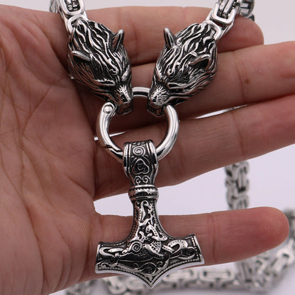 Viking Odin Celtic Wolf Head Pendant Men's Necklace