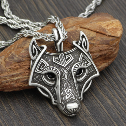 Wolf Head Amulet Pendant Viking Necklace