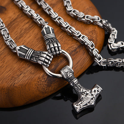 Nordic Viking Thor's Hammer Pendant Domineering Palm Emperor Necklace