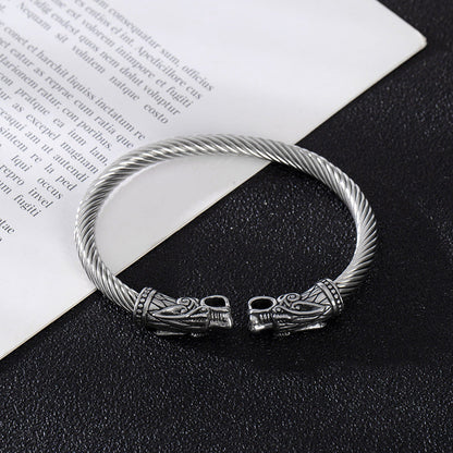 Opening Adjustable Viking Dragon Head Men's Bracelet