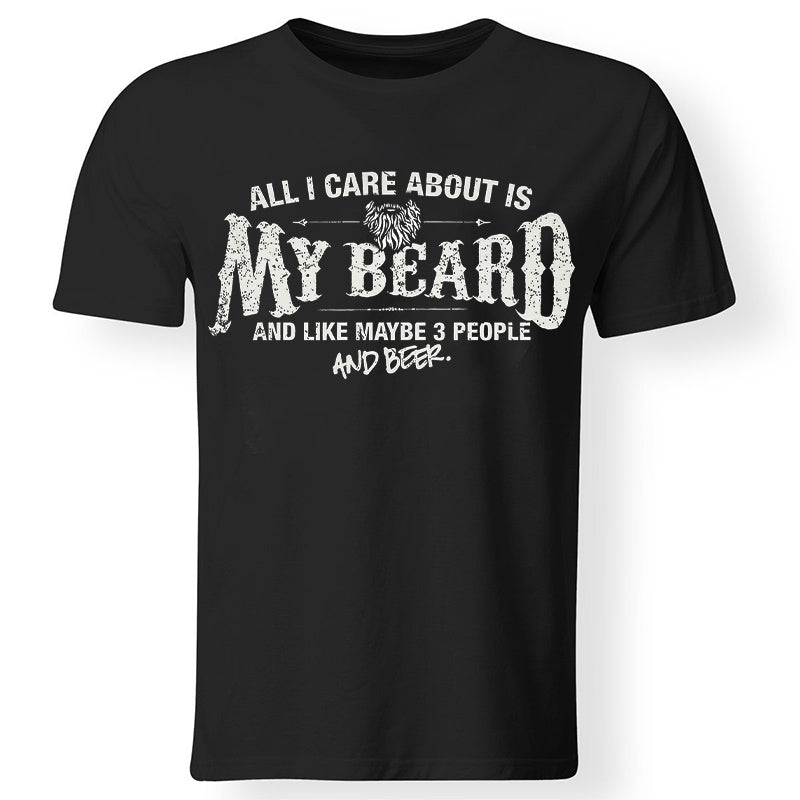 All I Care About Is My Beard Print Basic Black T-shirt