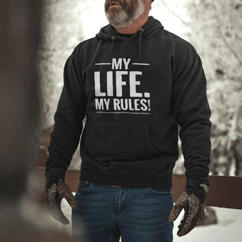 My Life My Rule Print Kangaroo Pocket Casual Hoodie