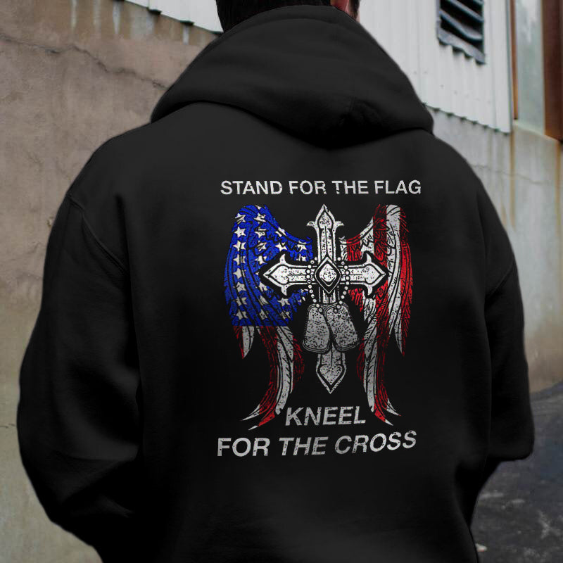 Stand For The Flag Kneel For The Cross Printed Men's Hoodie