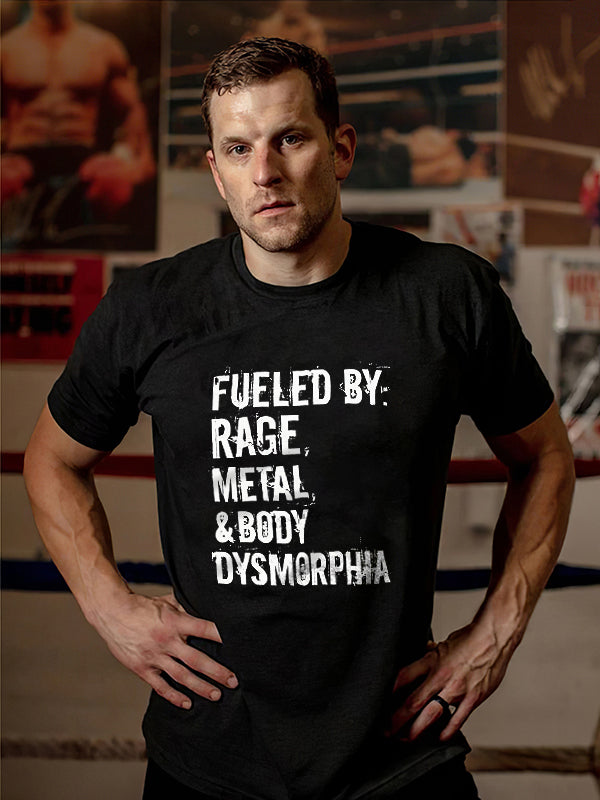 Fueled By: Rage Metal & Body Dysmorphia Printed Men's T-shirt