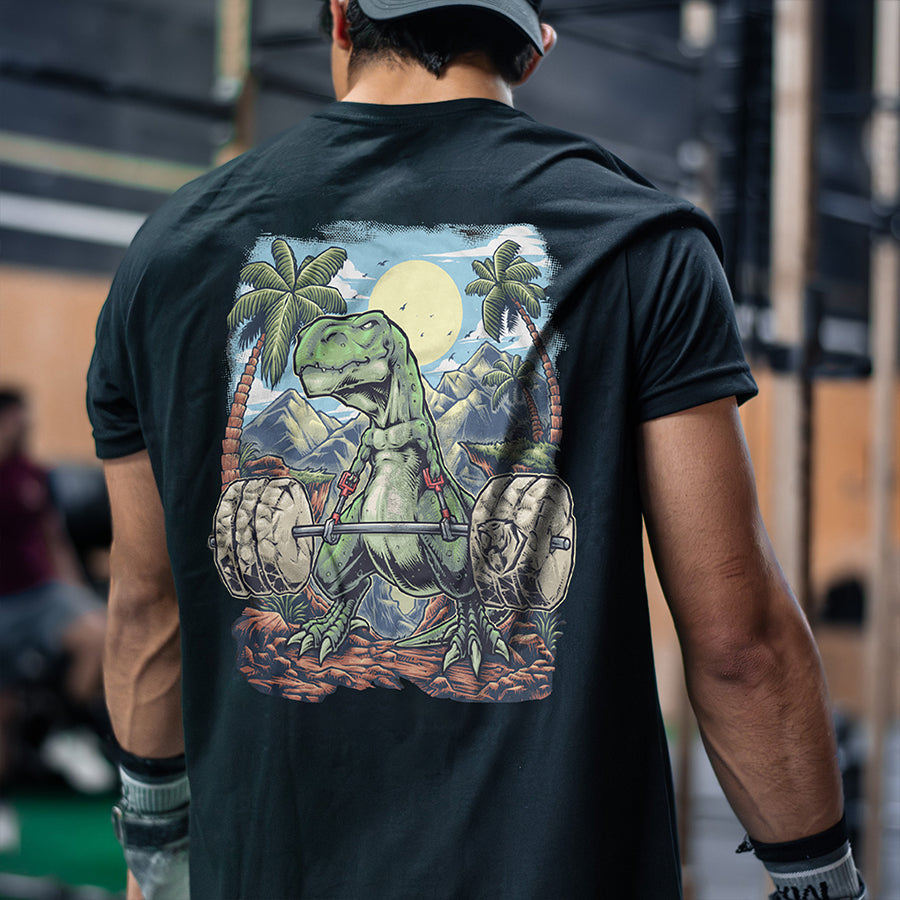 Weightlifting Dinosaur Printed Men's T-shirt