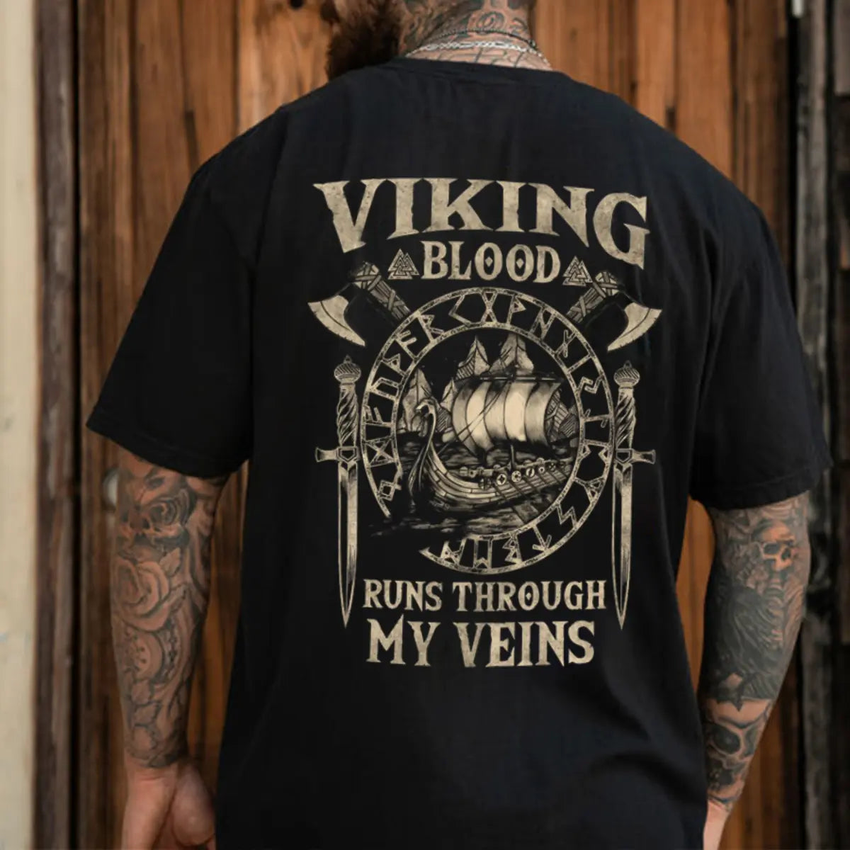 Viking Blood Runs Through My Veins Printed Men's T-shirt