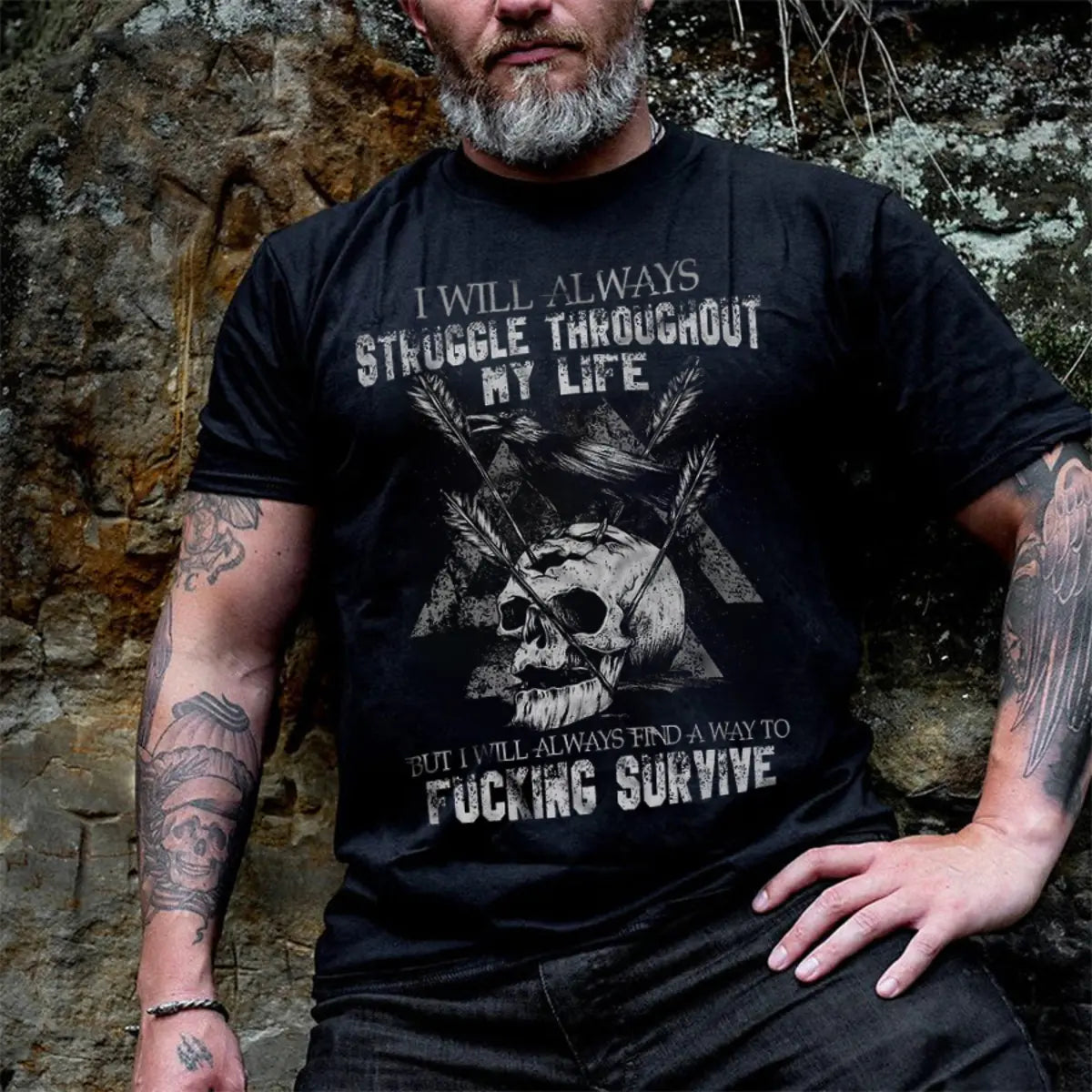 Viking I Will Always Struggle Throughout My Life Printed Men's T-shirt