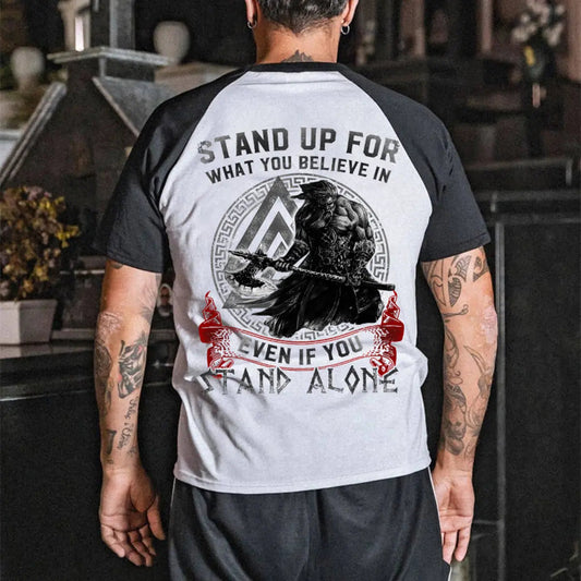 Viking Stand Up For What You Believe In Color Block Printed Men's T-shirt