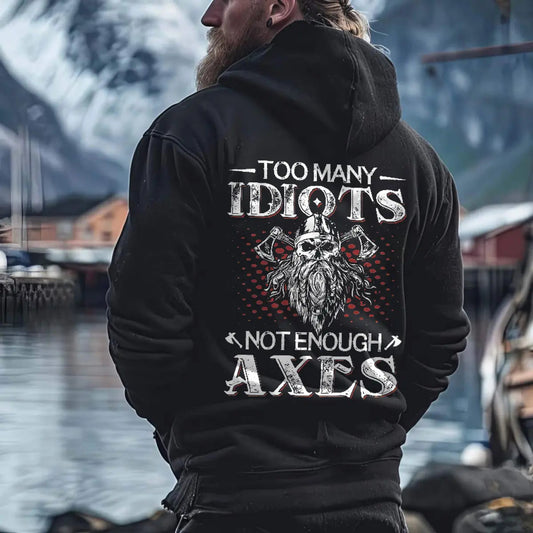 Viking Many Idiots Not Enough Axes Printed Men's Hoodie