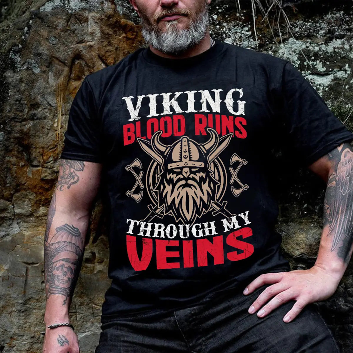 Viking Blood Runs Through My Veins Printed Men's T-shirt