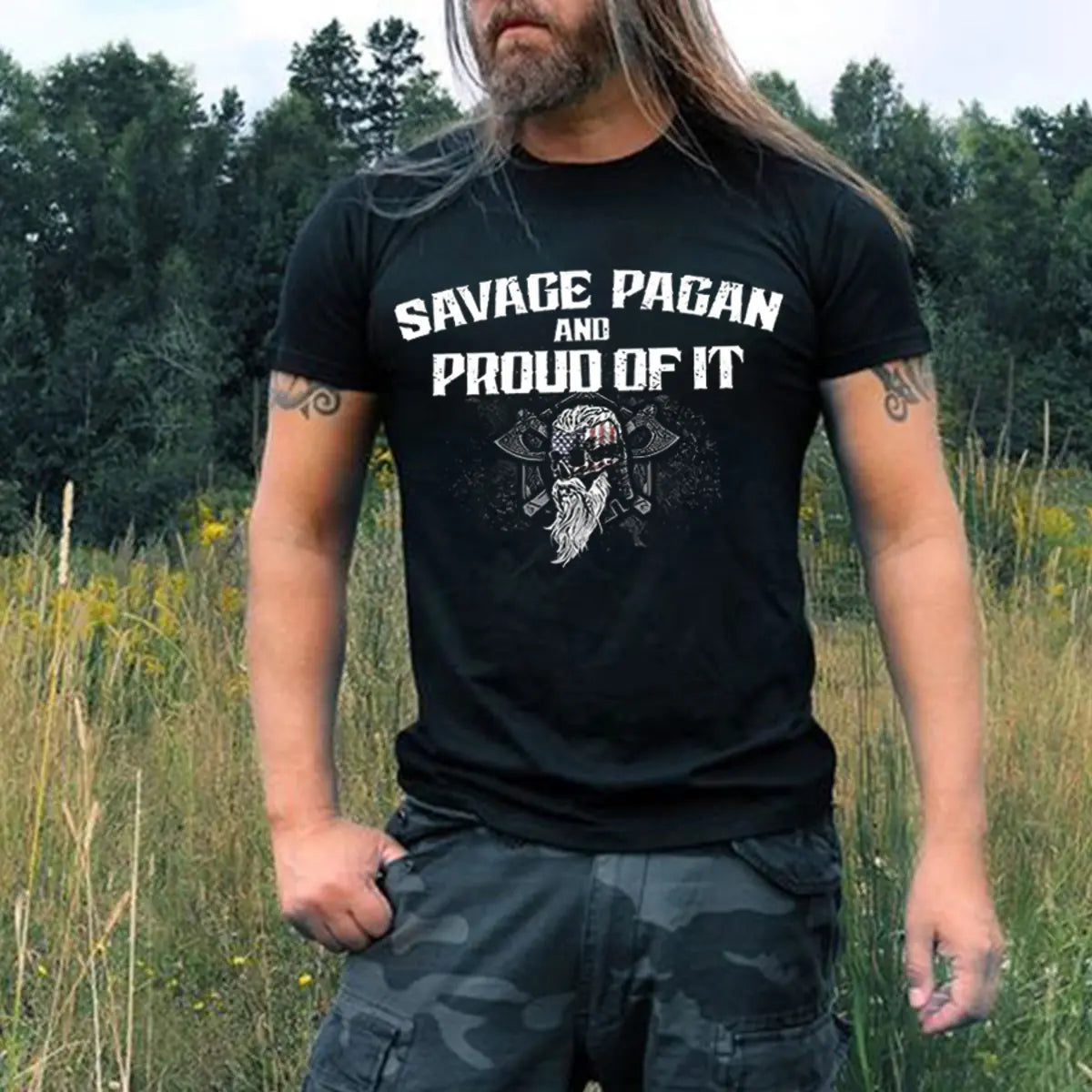 Viking Savage Pagan And Proud Of It Printed Men's T-shirt