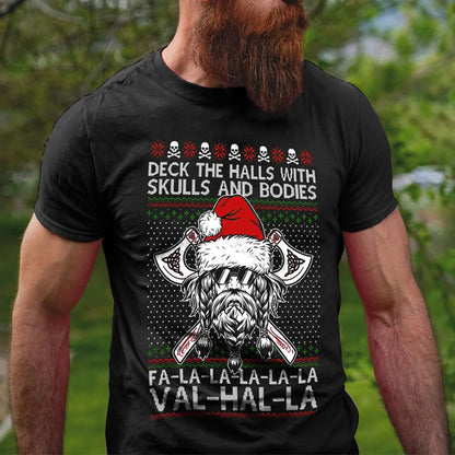 Viking Deck The Halls With Skulls And Bodies Printed Men's T-shirt