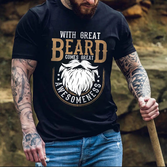 Viking With Great Beard Comes Great Awesomeness Printed Men's T-shirt