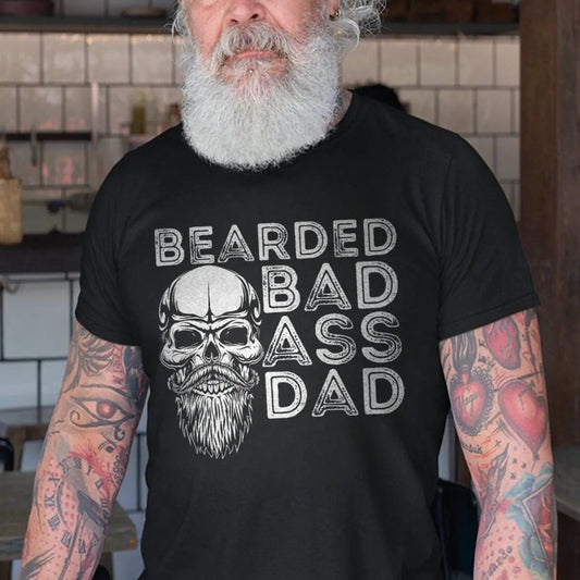 Viking Bearded Bad Ass Dad Printed Men's T-shirt