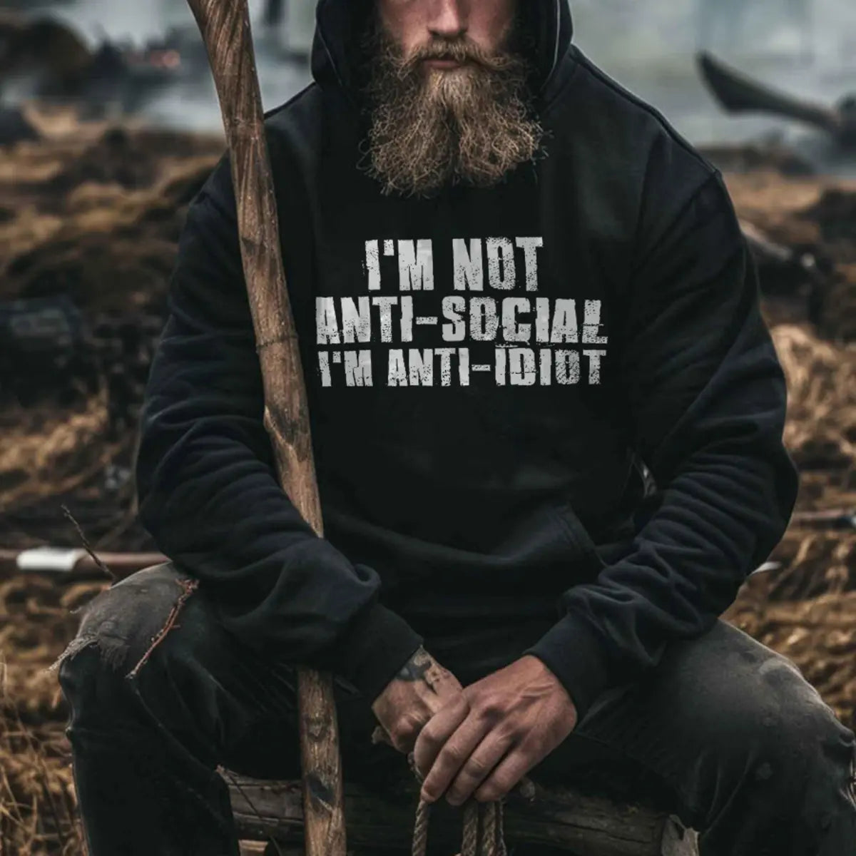 Viking I'm Not Anti-Social I'm Anti-Idiot Printed Men's Hoodie