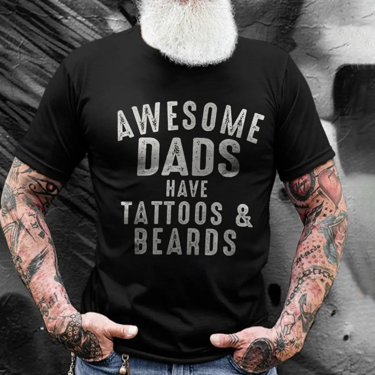 Viking Awesome Dads Have Tattoos & Beards Printed Men's T-shirt