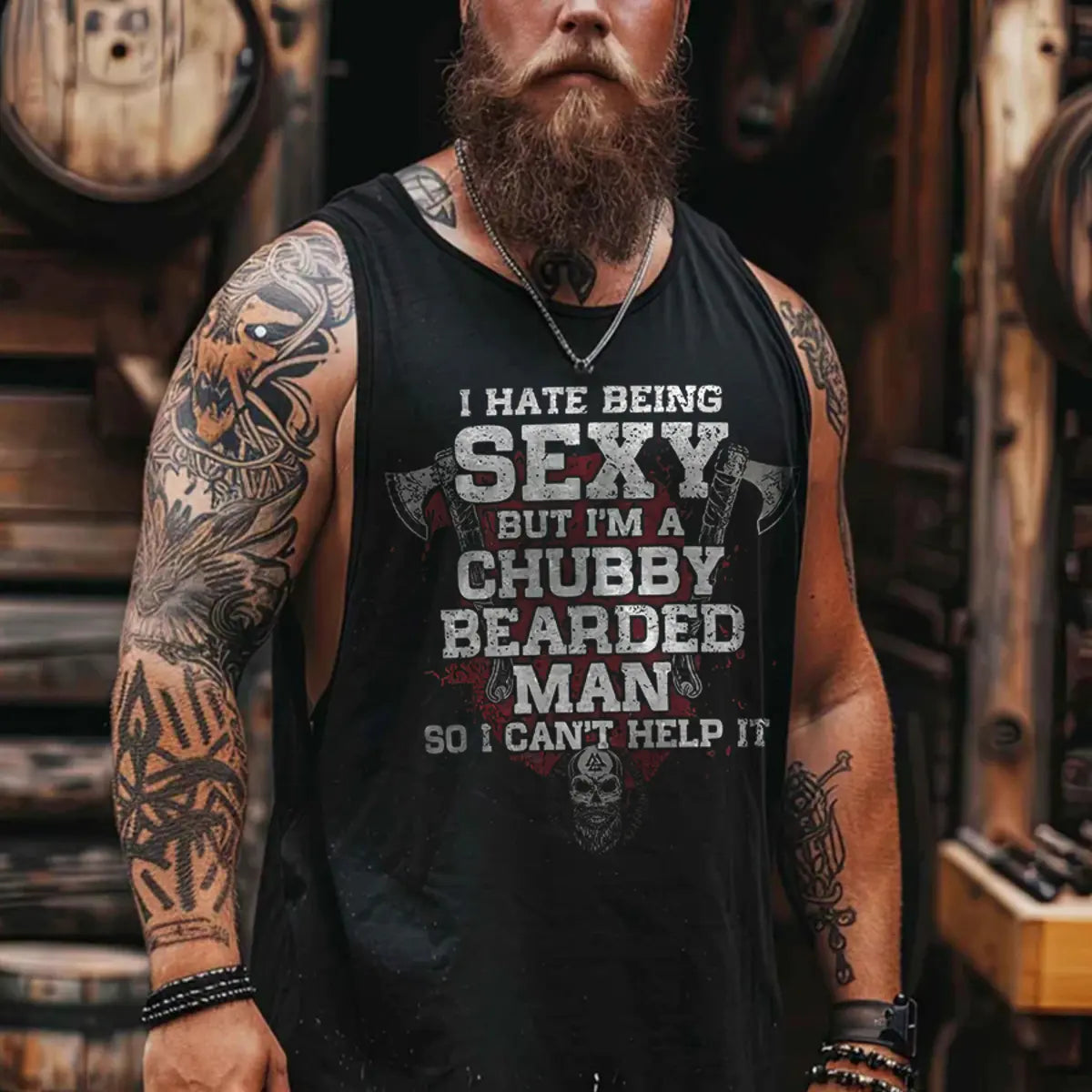 Viking I Hate Being Sexy But I'm A Chubby Bearded Man So I Can't Help It Printed Men's Vest