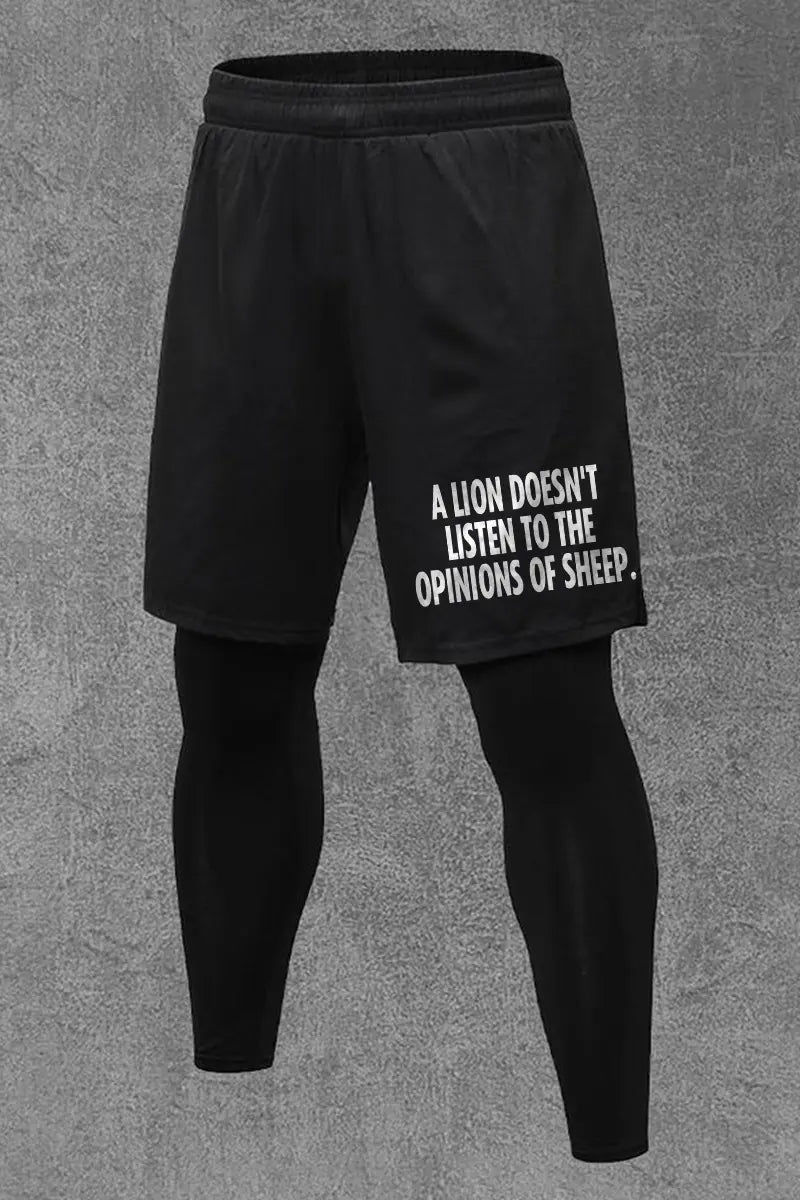 A Lion Doesn't Listen To The Opinions Of Sheep Printed Men's All-In-One Fitness Leggings