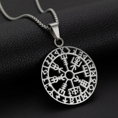 Viking Rune Lucky Round Pendant Necklace