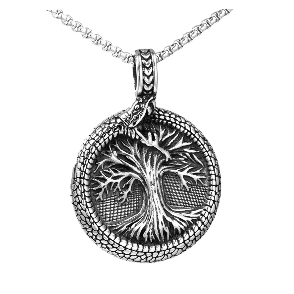 Viking Coiled Snake Tree Of Life Pendant Necklace