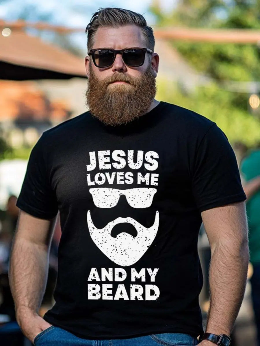 Viking Jesus Loves Me And My Beard Printed Men's T-shirt