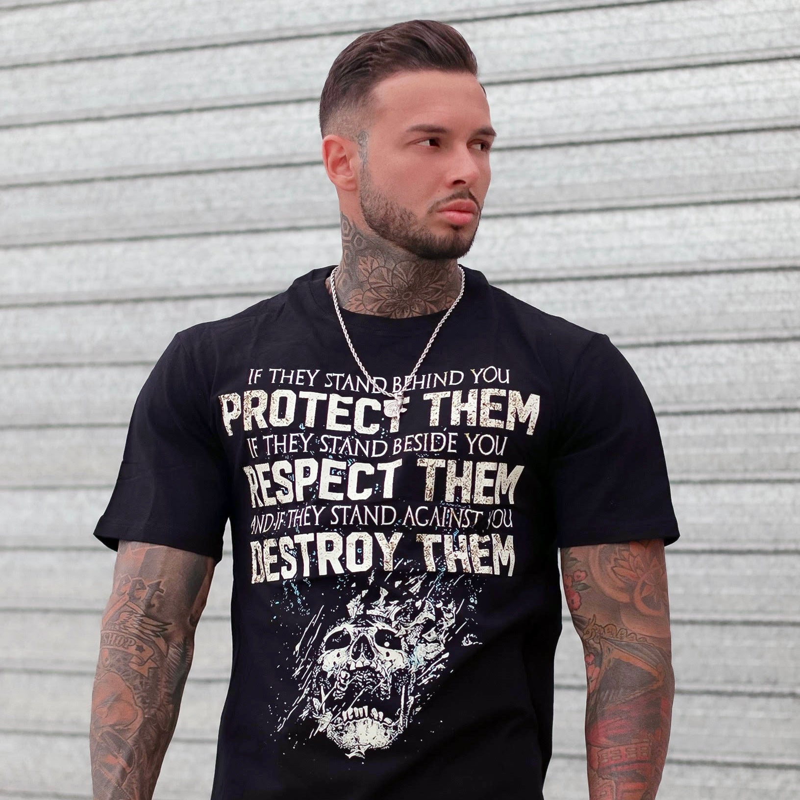 PROTECT THEM letter print men's casual tees designer