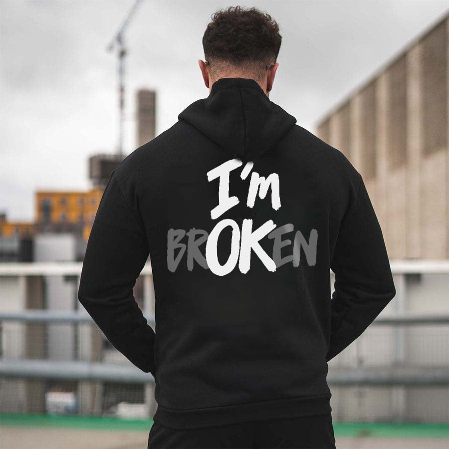 I'm Broken Letter Print Casual Hoodie