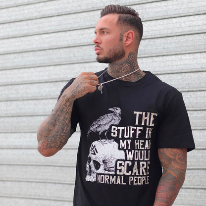 THE STUFF IN MY HEAD letter skull print men's casual tees designer